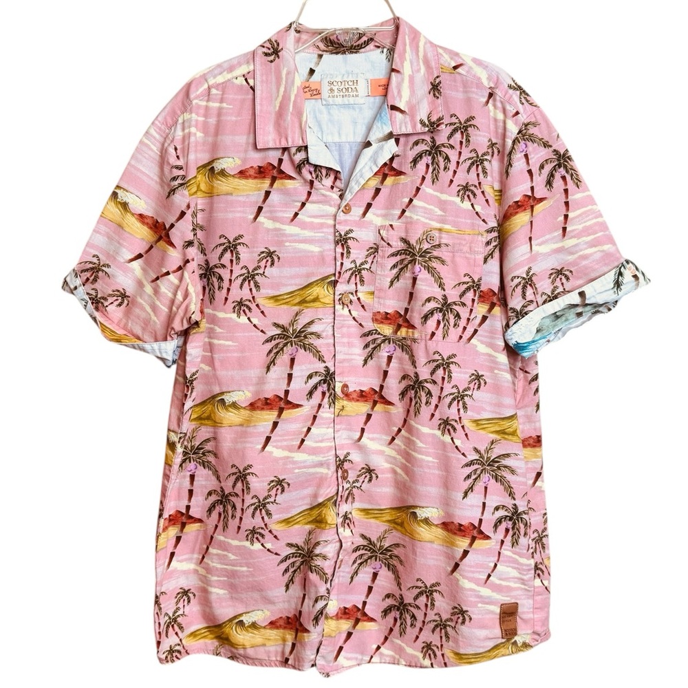 Men's Hawaiian Pink Shirt Scotch & Soda Tropical Beach Vacation sz M